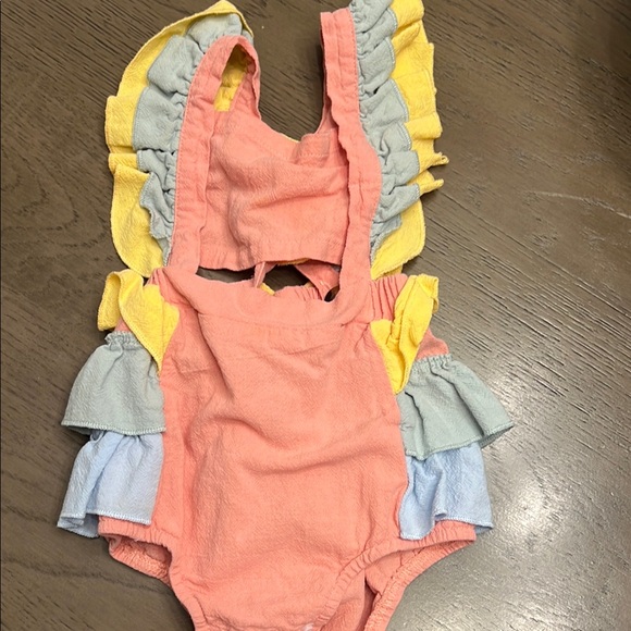SHEIN Other - SHEIN Kids Ruffled One Piece - Coral, Yellow, and Light Blue